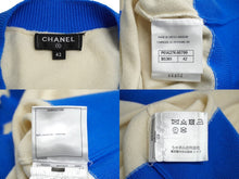 画像をギャラリービューアに読み込む, CHANEL シャネル ロゴ ニット カーディガン 19SS P61427K46799 カシミヤ ホワイト ブルー サイズ42 美品 中古 62538