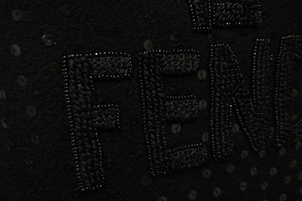 極美品 FENDI フェンディ タンクトップ ニット スパンコール ロゴ 刺繍 ウール アクリル サイズ38 ブラック 中古 62540