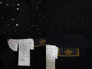 極美品 FENDI フェンディ タンクトップ ニット スパンコール ロゴ 刺繍 ウール アクリル サイズ38 ブラック 中古 62540