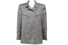 画像をギャラリービューアに読み込む, CHANEL シャネル ダブル テーラード ジャケット グレー ココマーク アウター ロゴ P10306V06349 サイズ38 美品 中古 62564