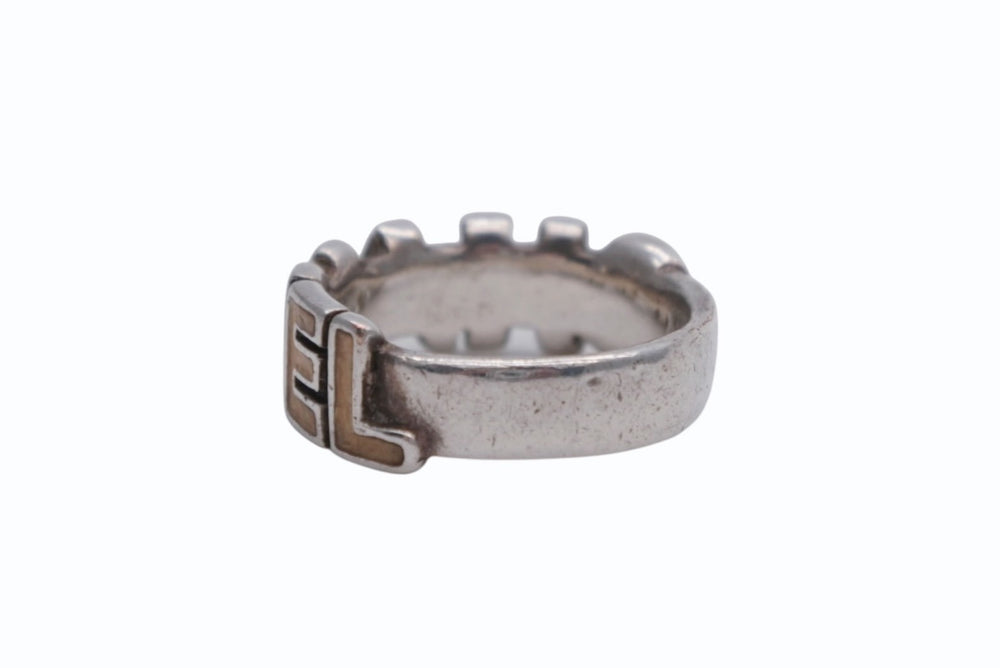 CHANEL Round Logo Ring 00T Engraved Size 11.5 4.2g Silver Ivory Good Condition Used 62582