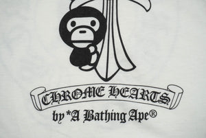 A BATHING APE アベイシングエイプ×Chrome Hearts クロムハーツ コラボ 半袖Tシャツ XS ホワイト ブラック 美品 中古 62591