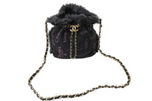 画像をギャラリービューアに読み込む, 極美品 CHANEL シャネル 巾着ミニ チェーンショルダーバッグ ランダム デニム ブラックパープル ゴールド金具 中古 62698