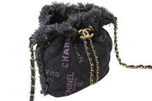 画像をギャラリービューアに読み込む, 極美品 CHANEL シャネル 巾着ミニ チェーンショルダーバッグ ランダム デニム ブラックパープル ゴールド金具 中古 62698
