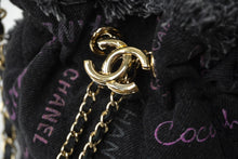 画像をギャラリービューアに読み込む, 極美品 CHANEL シャネル 巾着ミニ チェーンショルダーバッグ ランダム デニム ブラックパープル ゴールド金具 中古 62698