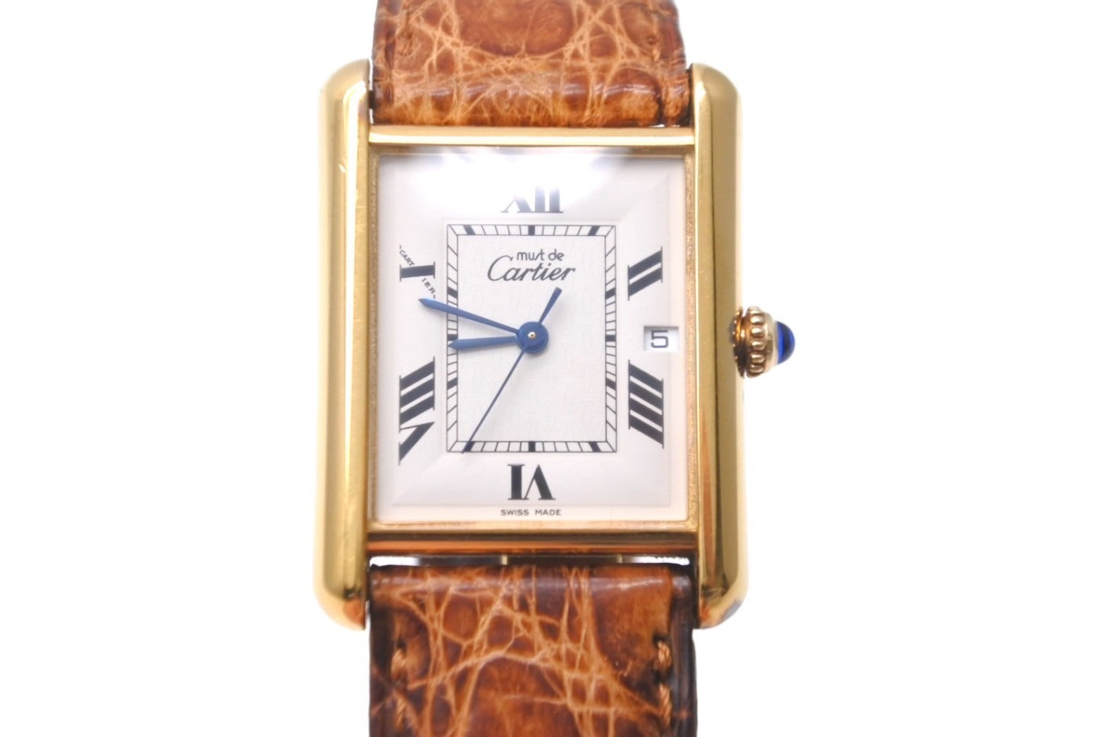 CARTIER カルティエ 時計 マストタンク Ref.2413 クォーツ ヴェルメイユ レザーベルト QZ 白文字盤 ゴールド金具 美品 中古  62716 – Casanova Vintage