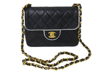 画像をギャラリービューアに読み込む, CHANEL シャネル ヴィンテージ ミニマトラッセチェーンショルダーバッグ19cm 1番台 ブラック ホワイト バイカラー 美品 中古 62732