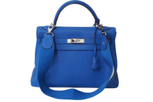 Load image into Gallery viewer, 極美品 HERMES エルメス ケリー32 内縫い ミコノス ブルー ◻︎O刻印 トリヨンクレマンス シルバー金具 ハンドバッグ 中古 62733