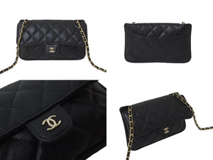 CHANEL シャネル ココマーク 折りたたみエコバッグ 31番台 キャビアスキン ブラック ゴールド金具 美品 中古 62831