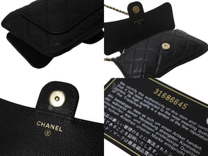 CHANEL シャネル ココマーク 折りたたみエコバッグ 31番台 キャビアスキン ブラック ゴールド金具 美品 中古 62831