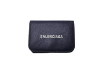 Load image into Gallery viewer, BALENCIAGA バレンシアガ 三つ折り財布 ミニウォレット ブランドロゴ カーフ ネイビー ホワイト 美品 中古 62842