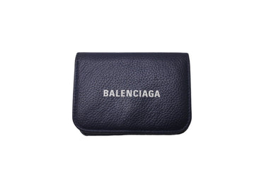 BALENCIAGA バレンシアガ 三つ折り財布 ミニウォレット ブランドロゴ カーフ ネイビー ホワイト 美品 中古 62842