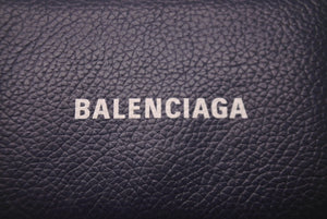 BALENCIAGA バレンシアガ 三つ折り財布 ミニウォレット ブランドロゴ カーフ ネイビー ホワイト 美品 中古 62842