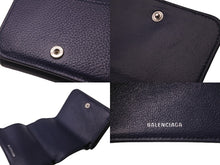 Load image into Gallery viewer, BALENCIAGA バレンシアガ 三つ折り財布 ミニウォレット ブランドロゴ カーフ ネイビー ホワイト 美品 中古 62842