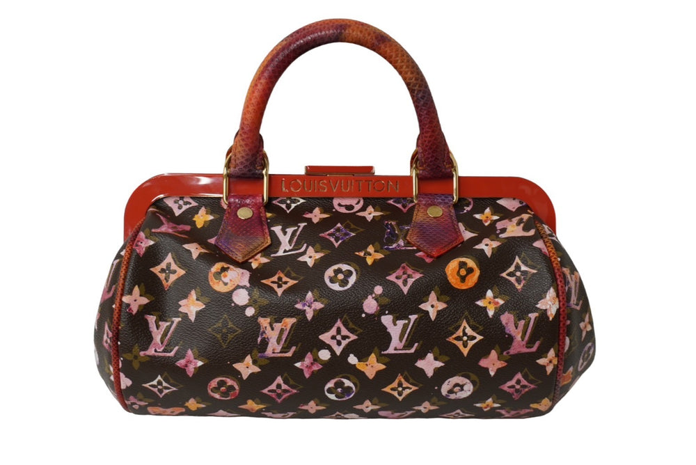 Very good condition LOUIS VUITTON Monogram Watercolor Richard Prince Papillon Handbag M95730 Brown Red Used 62844