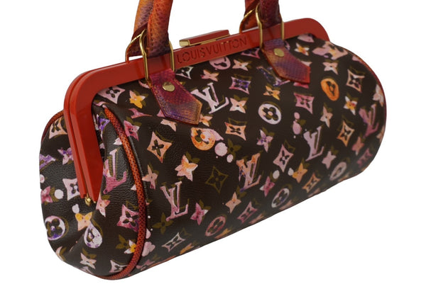極美品 LOUIS VUITTON ルイヴィトン モノグラムウォーターカラー リチャードプリンス パピヨン ハンドバッグ M95730 ブラウン レッド 中古 62844