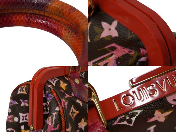 極美品 LOUIS VUITTON ルイヴィトン モノグラムウォーターカラー リチャードプリンス パピヨン ハンドバッグ M95730 ブラウン レッド 中古 62844