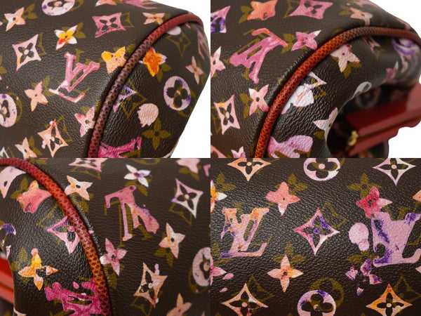 極美品 LOUIS VUITTON ルイヴィトン モノグラムウォーターカラー リチャードプリンス パピヨン ハンドバッグ M95730 ブラウン レッド 中古 62844