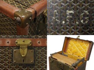 GOYARD ゴヤール アルモワール トランクケース トラベル ヘリンボーン柄 ブラウン ブラック ゴールド金具 中古 62848