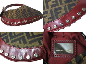 FENDI フェンディ ズッカ柄 スタッズ ワンショルダーバッグ ブラウン レッド レザー 8BR128 00NRK F0UX8 美品 中古 62867