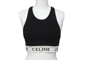 CELINE セリーヌ タンクトップ ノースリーブ アスリートブラ 2A68L372N クルーネック ブラック ホワイト S 美品 中古 62888