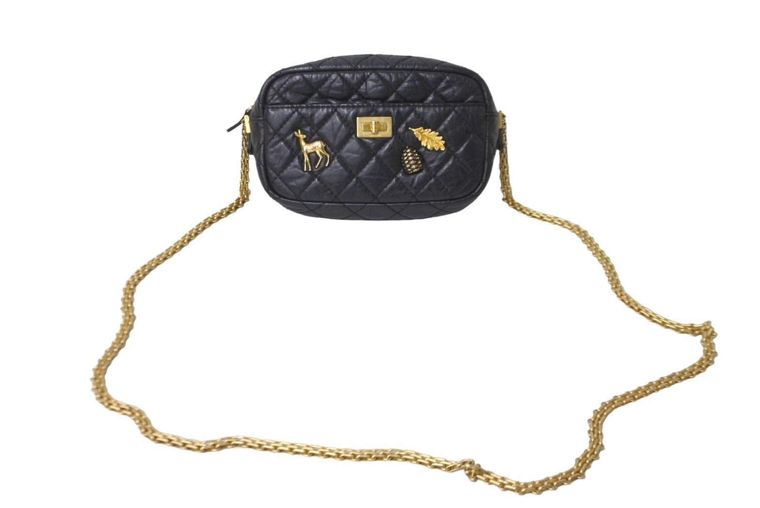 CHANEL シャネル ショルダーバッグ マトラッセ アイコンチャーム付き 91768 カーフスキン ブラック ゴールド金具 美品 中古 62923  – Casanova Vintage