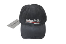 画像をギャラリービューアに読み込む, 未使用 BALENCIAGA バレンシアガ POLITICAL DESTROYED キャップ 661884 410B2 コットン ブラック 中古 62937