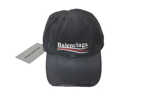 未使用 BALENCIAGA バレンシアガ POLITICAL DESTROYED キャップ 661884 410B2 コットン ブラック 中古 62937