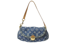 画像をギャラリービューアに読み込む, LOUIS VUITTON ルイヴィトン ハンドバッグ モノグラムデニム ミニプリーティ ブルー ゴールド金具 M95050 美品 中古 62957