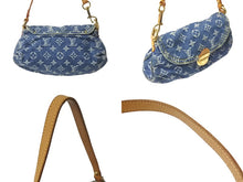画像をギャラリービューアに読み込む, LOUIS VUITTON ルイヴィトン ハンドバッグ モノグラムデニム ミニプリーティ ブルー ゴールド金具 M95050 美品 中古 62957