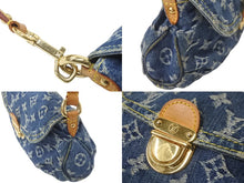 画像をギャラリービューアに読み込む, LOUIS VUITTON ルイヴィトン ハンドバッグ モノグラムデニム ミニプリーティ ブルー ゴールド金具 M95050 美品 中古 62957