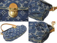 画像をギャラリービューアに読み込む, LOUIS VUITTON ルイヴィトン ハンドバッグ モノグラムデニム ミニプリーティ ブルー ゴールド金具 M95050 美品 中古 62957
