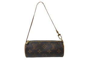 LOUIS VUITTON ルイヴィトン パピヨンポーチ モノグラム ブラウン ゴールド金具 美品 中古 62969