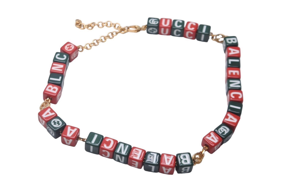 極美品 GUCCI グッチ バレンシアガ コラボ シンボル ネックレス 677088I12R2 レッド グリーン ゴールド金具 中古 62972