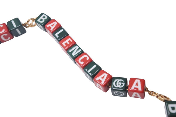Very good condition GUCCI Gucci Balenciaga collaboration symbol necklace 677088I12R2 red green gold hardware used 62972