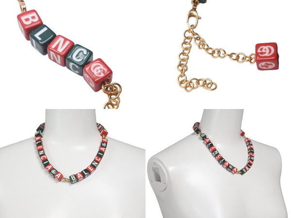 Very good condition GUCCI Gucci Balenciaga collaboration symbol necklace 677088I12R2 red green gold hardware used 62972