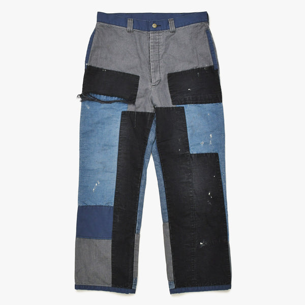 SWJP ショーンウェザースプーン デザイン Japanese Patchwork Pants PT-01 デニム生地 インディゴ ブラック グレー 野良着 リメイク ゴールド金具 美品 中古 4a006300