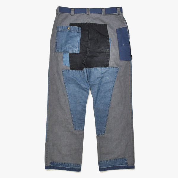 SWJP ショーンウェザースプーン デザイン Japanese Patchwork Pants PT-01 デニム生地 インディゴ ブラック グレー 野良着 リメイク ゴールド金具 美品 中古 4a006300