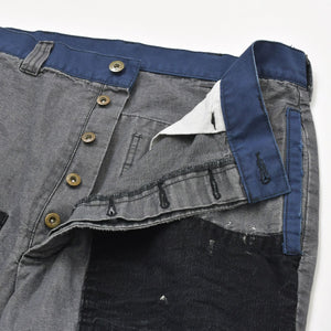 SWJP ショーンウェザースプーン デザイン Japanese Patchwork Pants PT-01 デニム生地 インディゴ ブラック グレー 野良着 リメイク ゴールド金具 美品 中古 4a006300