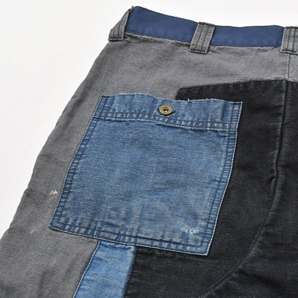 SWJP ショーンウェザースプーン デザイン Japanese Patchwork Pants PT-01 デニム生地 インディゴ ブラック グレー 野良着 リメイク ゴールド金具 美品 中古 4a006300