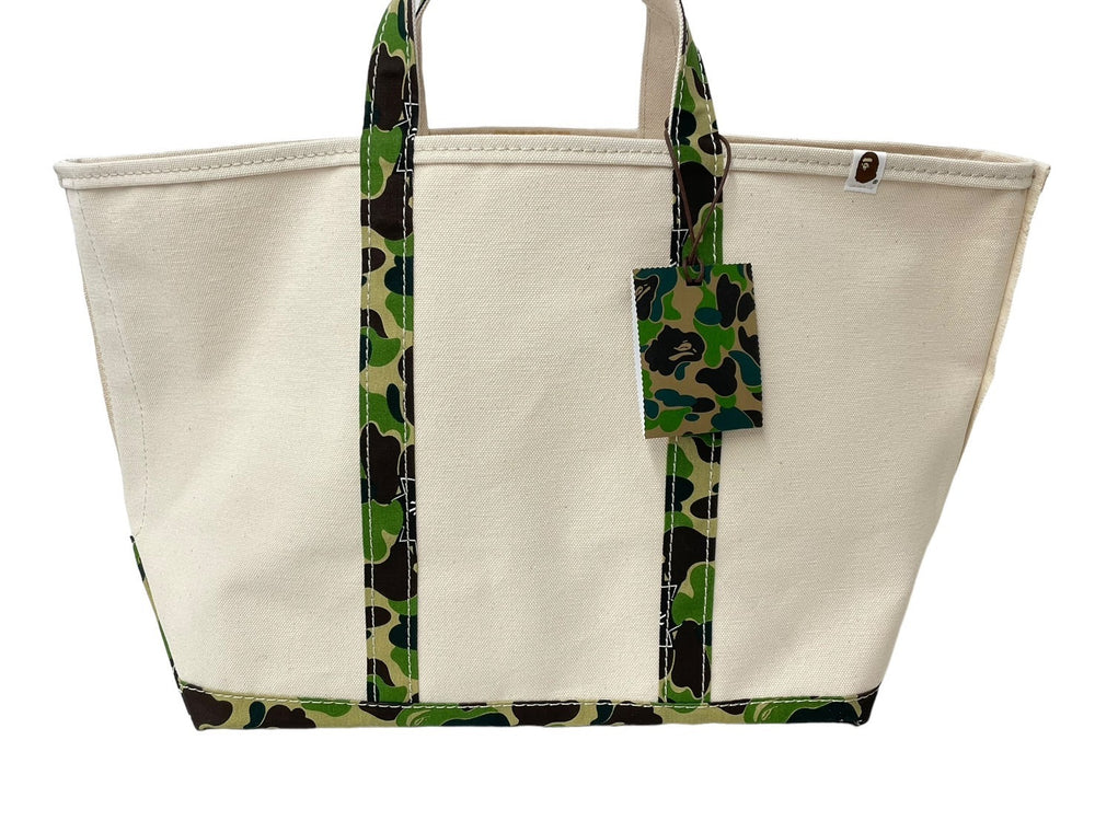 新品未使用品 SAINT MICHAEL BAPE ベイプ トートバッグ L SM-YS8-0000-C34 24SS ベージュ グリーン コットン 中古 63010