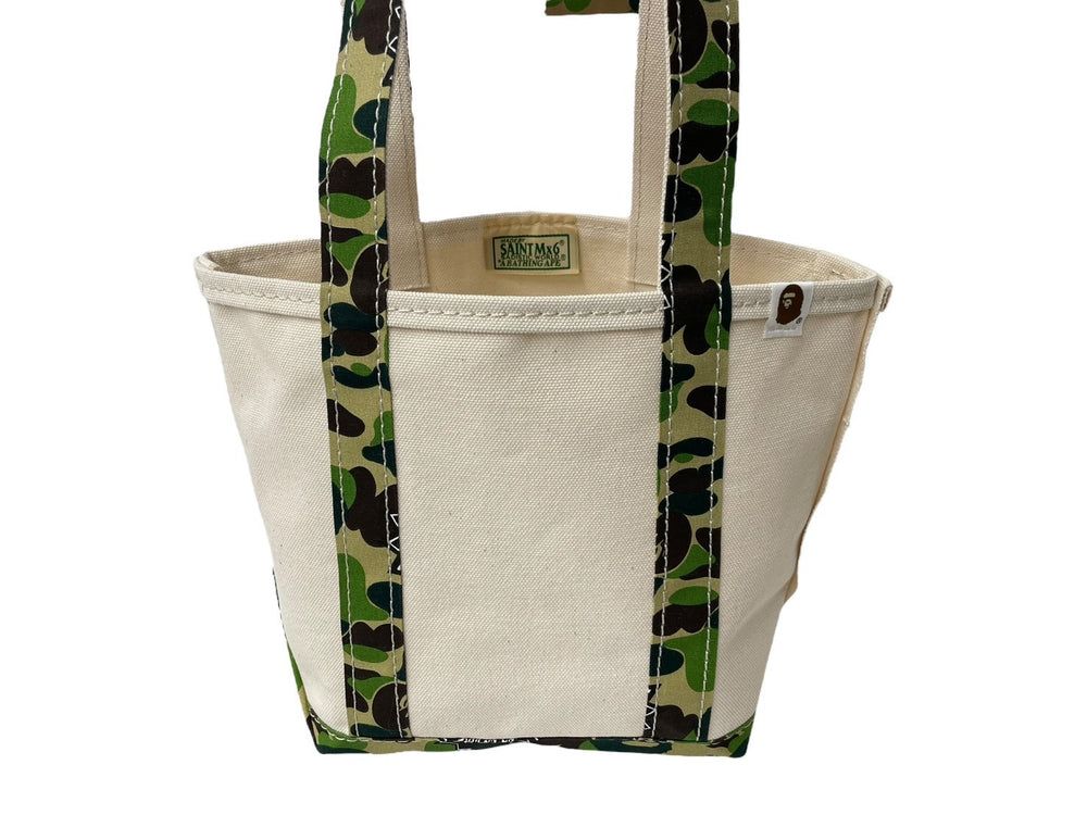 新品未使用品 SAINT MICHAEL BAPE ベイプ トートバッグ S SM-YS8-0000-C32 24SS ベージュ グリーン コットン 中古 63011 正規品