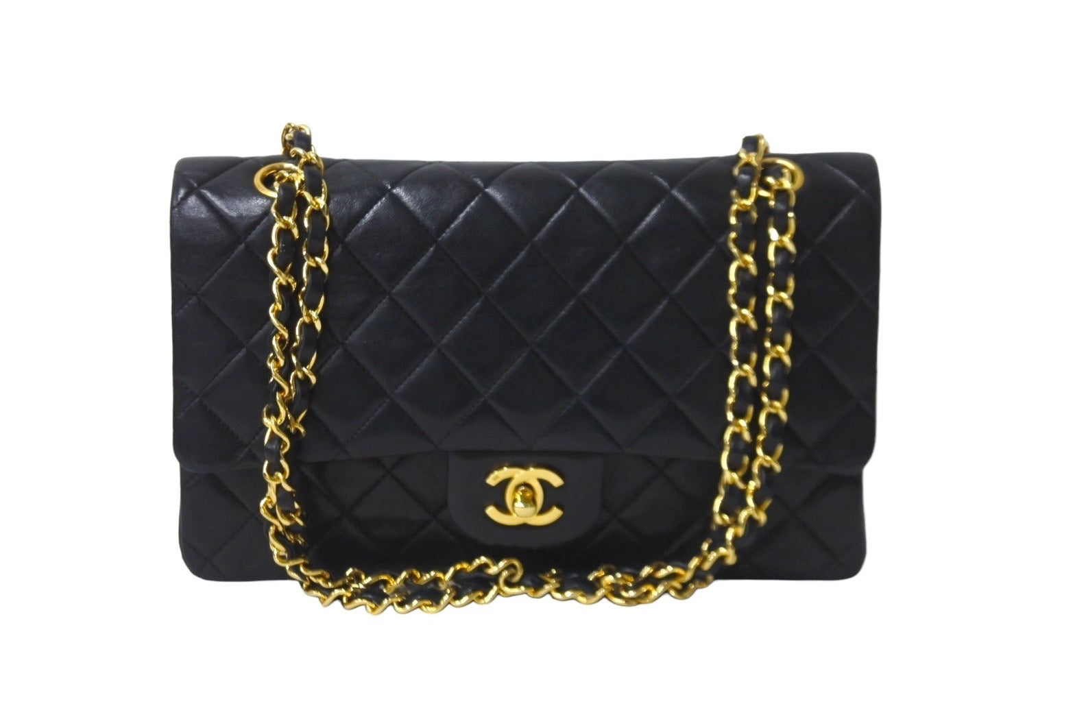 極美品 CHANEL シャネル チェーンショルダーバッグ Wフラップ マトラッセ25 ラムスキン 1番台 ブラック ゴールド金具 中古 63106 –  Casanova Vintage