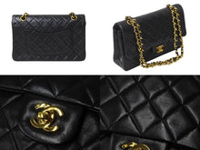 画像をギャラリービューアに読み込む, 極美品 CHANEL シャネル チェーンショルダーバッグ Wフラップ マトラッセ25 ラムスキン 1番台 ブラック ゴールド金具 中古 63106