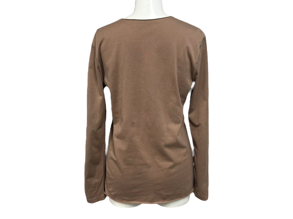 Lucien Pellat-Finet Lucien Pellat-Finet Long Sleeve Cut and Sew T-shirt Size S Brown Pink Print FEEL SO HIGH Good Condition Used 4b006318