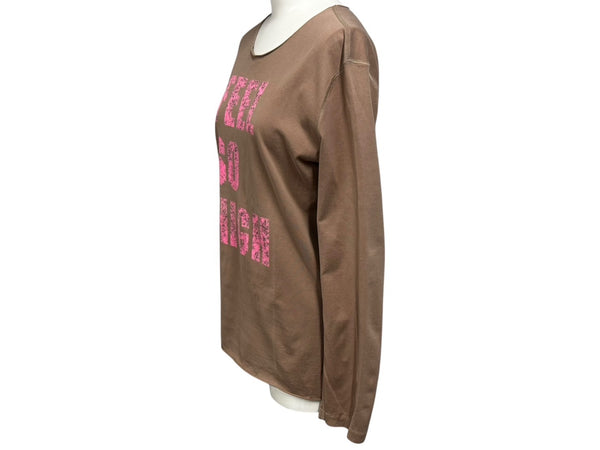 Lucien Pellat-Finet ルシアンペラフィネ 長袖カットソー Tシャツ サイズS ブラウン ピンク プリント FEEL SO HIGH 美品 中古 4b006318