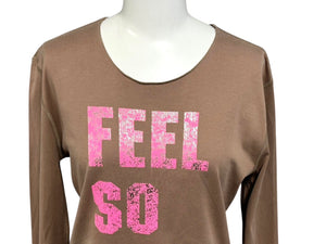 Lucien Pellat-Finet ルシアンペラフィネ 長袖カットソー Tシャツ サイズS ブラウン ピンク プリント FEEL SO HIGH 美品 中古 4b006318