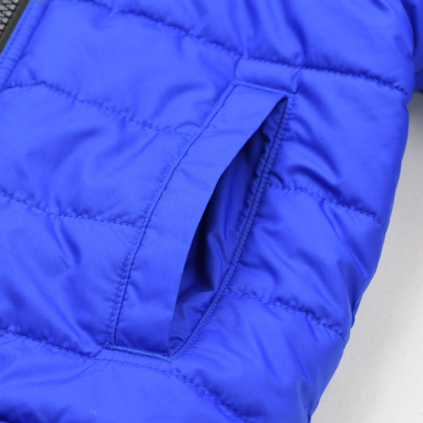 極美品 THE NORTH FACE ザノースフェイス フード付きダウンジャケット ベトナム製 ポリエステル ブラック ブルー サイズ3T/3B 中古 4a006322