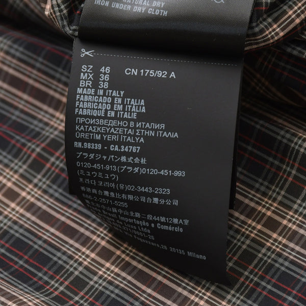 極美品 PRADA プラダ チェック柄トレンチ シャツコート SGC214 ブラック レッド グレー 46サイズ トライアングルロゴ 美品 中古 4a006346