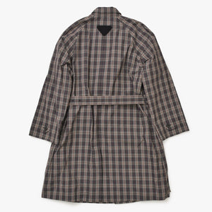 極美品 PRADA プラダ チェック柄トレンチ シャツコート SGC214 ブラック レッド グレー 46サイズ トライアングルロゴ 美品 中古 4a006346
